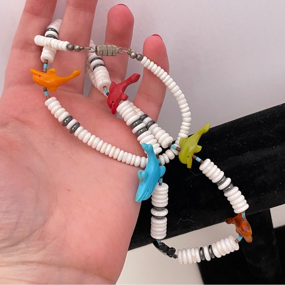 Vintage Heavy Real Stone Rainbow Summer Beach Surfer Vacation Dolphin Necklace - Picture 8 of 10